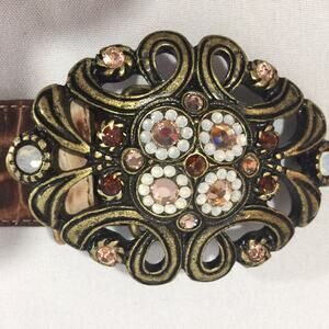 Vintage Cache Leather Belt Alligator Tan Brown 3.75" Buckle Antique Gold USA